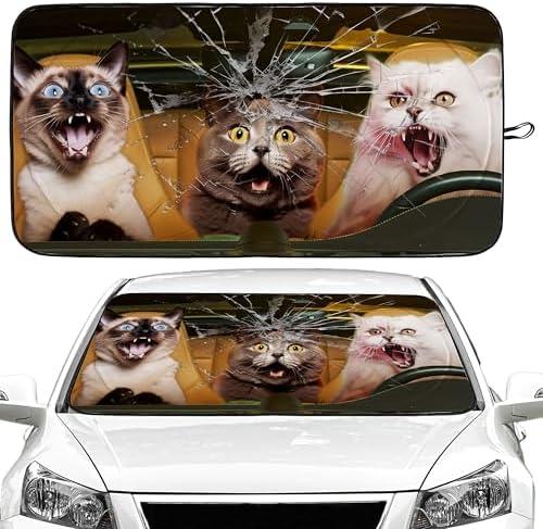 Funny Cat Car Windshield Sun Shade Foldable Sunshade Front Window Cover Sun Visor Protector Accessories for Truck SUV (59x27.5 inches)