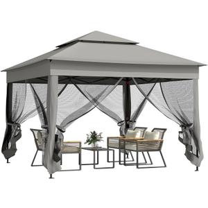 Outsunny 11' x 11' Pop Up Canopy, Outdoor Patio Gazebo Shelter with Removable Zipper Netting, Instant Event Tent w/ 114 Square Feet of Shade and Carry Bag for Backyard, Garden, Dark Gray
