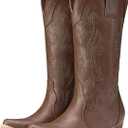 HISEA Rollda Cowboy Boots for Women, Cowgirl Boots, Comfortable Western Boots with Pointed Toe Stitched Embroidery for Country Concert Dancing Wedding Traveling Daily Outfits (Brown,8.5)