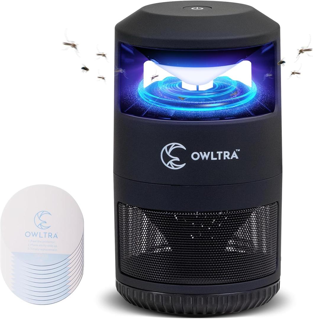 OWLTRA IMT-L60 Indoor Electric Insect Trap, Catcher & Killer Lamp for Fruit Flies, Mosquitos, Moths, Gnats, and More with UV Light Attraction and Fan Suction, Black