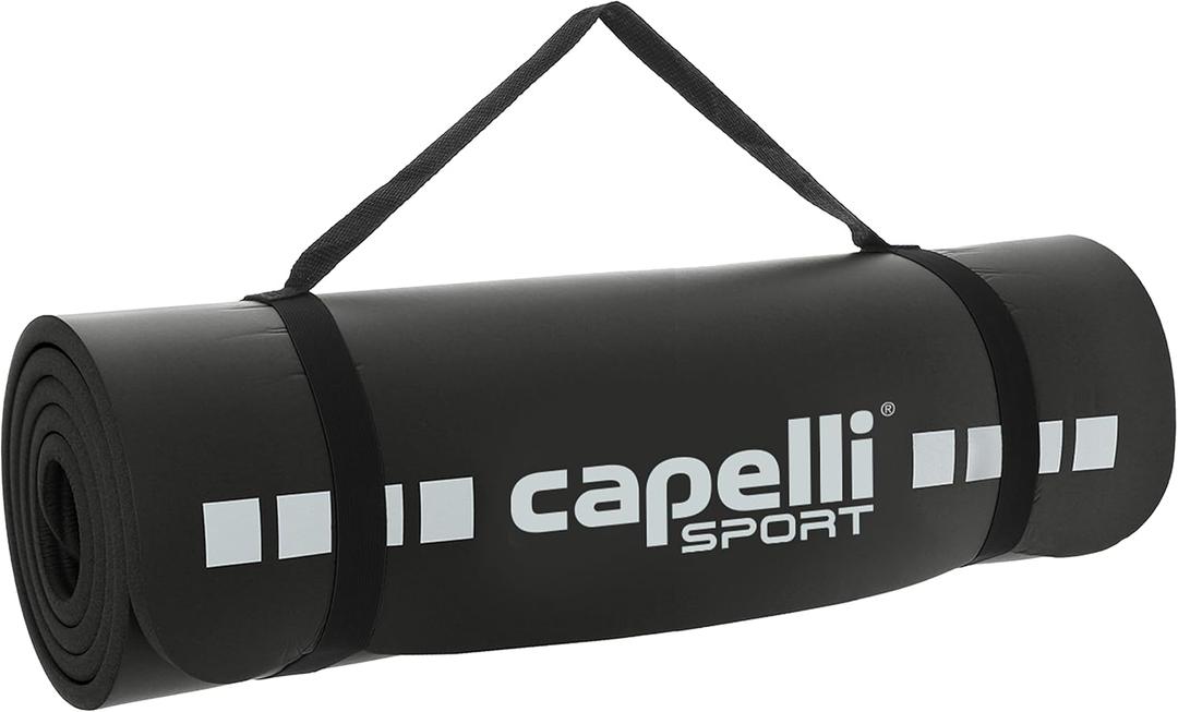 Capelli Sport Exercise Mat Non Slip, EVA Foam Fitness and Workout Mat with Carry Strap, Black, 1/2 Inch Thick