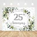 Ticuenicoa 25th Wedding Anniversary Decorations Backdrop, 7x5ft Greenery 25th Anniversary Decorations Banner, Celebrating 25 Years of Marriage Party Supplies