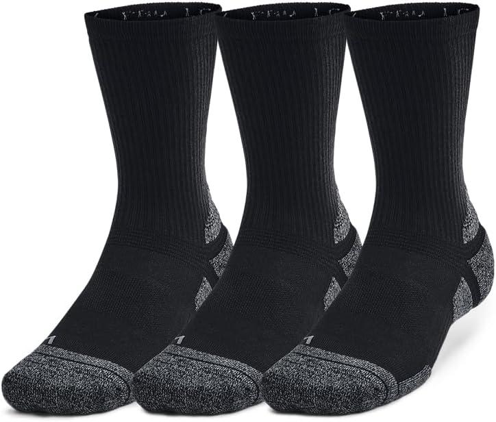Under Armour Unisex Adult Performance Tech Pro Crew Socks (3-Pack) (Medium, (001) Black / Black / Castlerock)