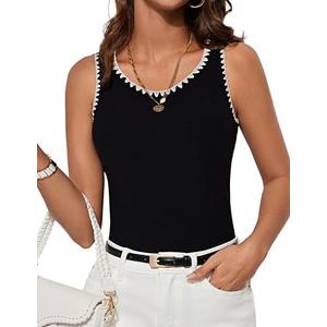 GRACE KARIN Tank Tops for Women Ribbed Crewneck Tank Summer Casual Basic Slim Fitted Shirt Contrast Color Blouses Size L