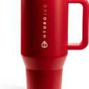 HydroJug Traveler - 40 oz Water Bottle with Handle & Flip Straw - Fits in Cup Holder, Leak Resistant Tumbler-Reusable Insulated Stainless Steel & Rubber Base - Gifts for Women & Men, Alumni Red