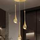 ykolupty 3-Light Gold Chandelier with Dimmable Ceiling Light Crystal Pendant Light for Kitchen Island, Dining Room, Living Room, Entry Hallway