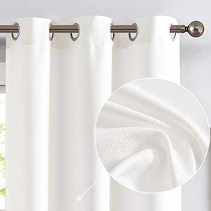 jinchan White Linen Textured Curtains 84 Inches Long 2 Panels Sets for Living Room Grommet Top Light Filtering Window Drapes for Bedroom,