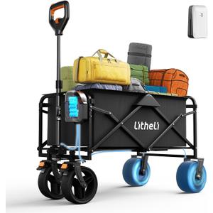 Litheli Electric Collapsible Wagon Cart Foldable, 100L Portable Folding Wagon Cart with Wheels, Outdoor Lightweight Utility Carts for Beach Grocery Camping Shopping (Black)
