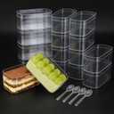 12 Pack Clear Plastic Dessert Cups with Lids and Sporks, Rectangle Reusable Dessert Containers, 4.7 x 2.4 x 2 Inch Food Bowls for Tiramisu, Mousse, Pudding, Fruit