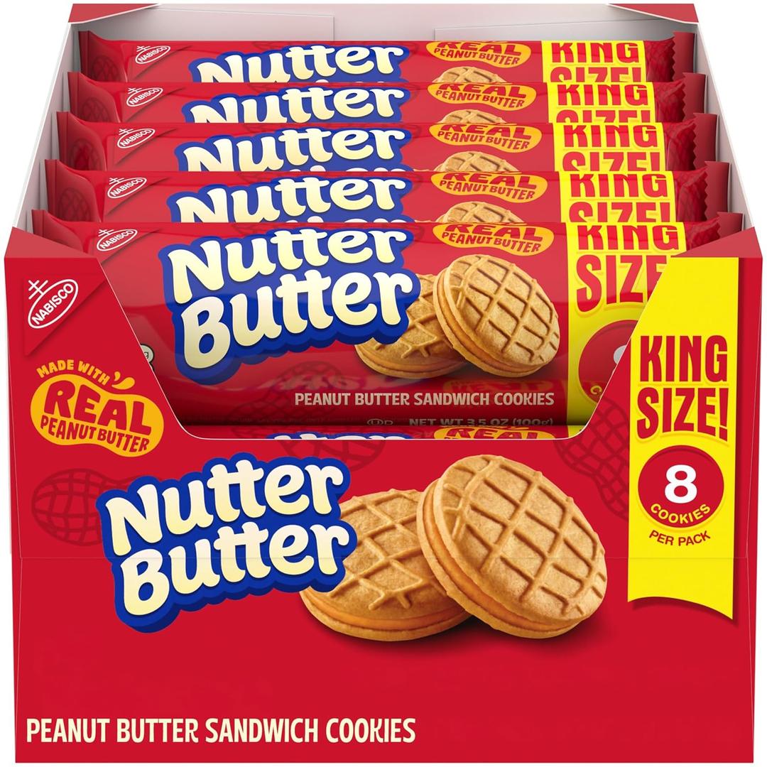 NUTTER BUTTER Peanut Butter Sandwich Cookies, King Size, 10-3.5 oz Snack Packs (EXP 09/04/26)