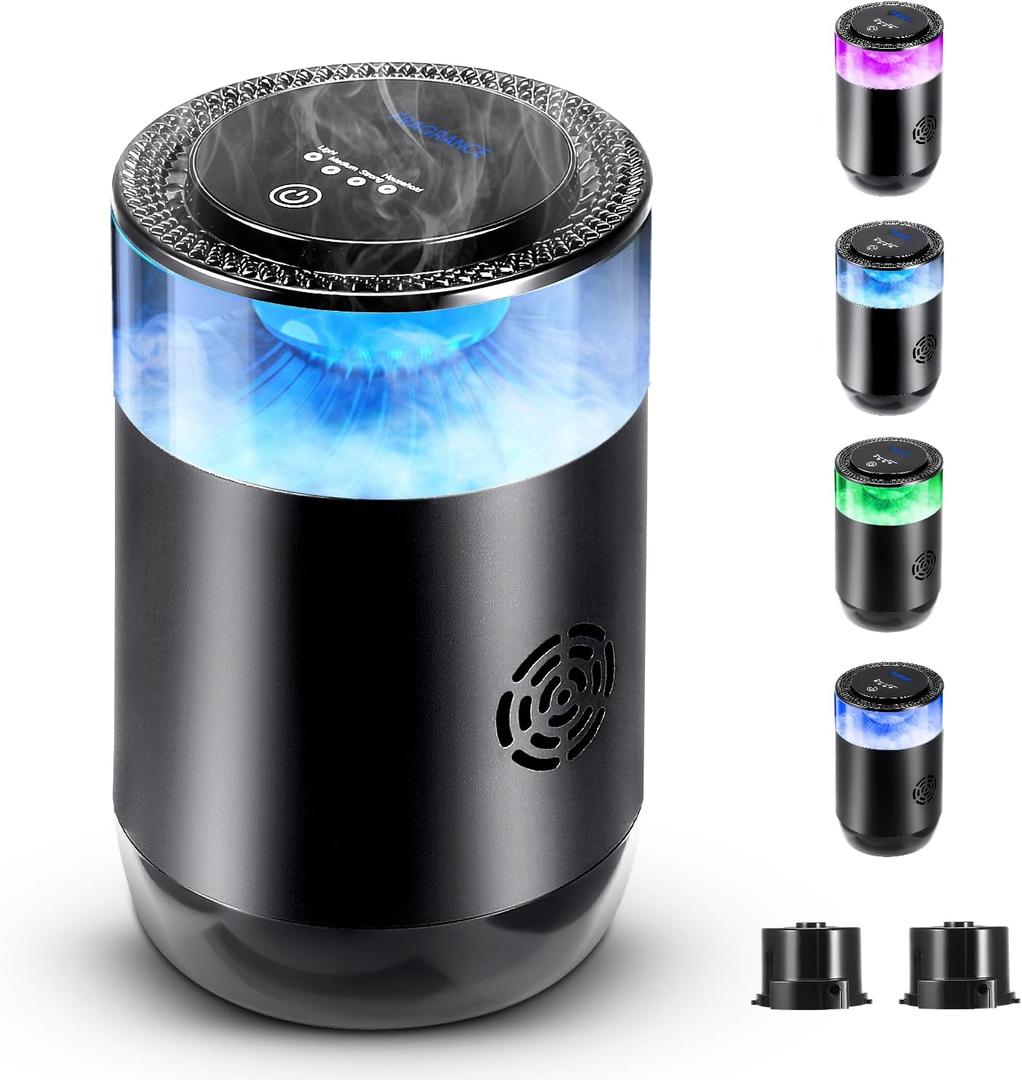 Smart Car Air Freshener Car Air Diffuser with Beautiful Cloud Mist Effect, Auto On/Off, 2 x Refills (Oceanic & Orchid), 900mAh Battery, 4 Modes, Ambiance Light Car Fragrance Diffuser, Black