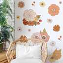 Boho Daisy Peony Garden Wall Stickers Vintage Flower Plant Peel and Stick Wall Murals Art for Bedroom Living Room Nursery Classroom Wall Decor BM4076