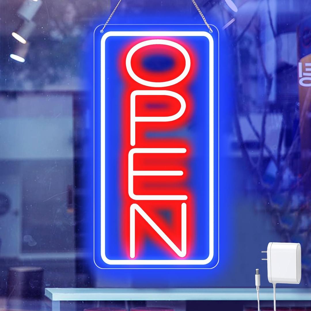 22" X 11" Led Neon Open Signs for Business 12V/2A Ultra Bright Led Neon Open Signs Plug In Electric Light Up Open Sign with ON/OFF Switch for Bar Salon Coffee Stores Club Hotel (Vertical)