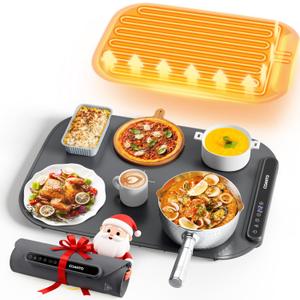 Food Warming Mat, Food Warmers for Parties Buffet, Silicone Heating Mat with 7 Temperature Settings, Roll-Up Storage, 17.91"x12.8", Grey