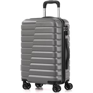 Coolife Carry On Luggage Airline Approved with Spinner Wheels, Hard Shell Suitcase TSA Lock Lightweight Travel Luggage 20-inch,Gray