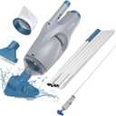 KOKIDO Cordless Handheld Pool Vacuum for Above Ground Pool, with 6ft Pole and 2 Vac Brush Heads, Ideal for Spot Cleaning Small Inground Pool Spa up to 20ft, Rechargeable, 60min, Sand and Light Debris