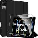 Protective Case for New iPad Pro 13 Inch (M5) 2025, Soft TPU Silicone Anti-Scratch Anti-Drop with Pencil Holder (Case+ Screen Protector+Camera Lens Protector) Black