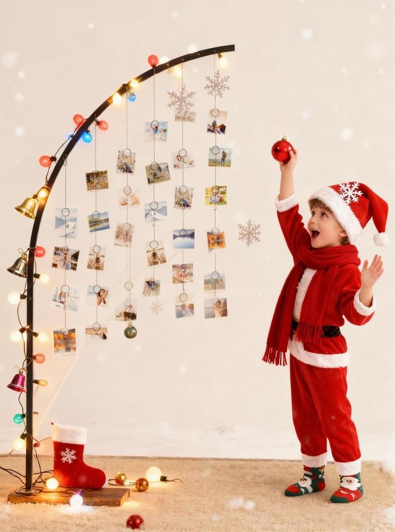 Fan-Shaped Hanging Photo Display, 36 Clips Compact Picture Board for Photos & Polaroids, Gift Tree Holder to Hold Gift Cards, Photo Display Board for Parties & Christmas Card Display