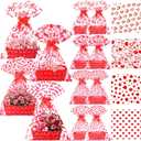 Gueevin 24 Sets Valentine's Day Empty Gift Baskets, Heart Cardboard Trays to Fill, Heart Cellophane Bags, Red Pull Bows, DIY Gift Wrapping for Valentine Mother's Day Wedding Birthday Party