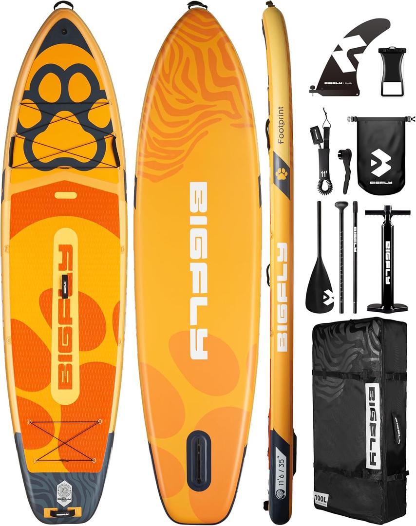 Bigfly 11'635" Super Wide Inflatable Stand Up Paddle Board, Ultra Stable Wide SUP for 2+1 People/Family/Big Size, 100L Backpack, All-Round Sup Board, US Big Fin