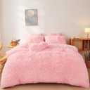 Fluffy Faux Fur Pink Comforter Cover Set Queen - Ultra Soft Plush Pink Bedding Sets 3 Pieces (1 Fluffy Duvet Cover + 2 Faux Fur Pillow case) Cute Bed Set (Light Pink, Queen)