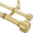 Brass Double Curtain Rods, Heavy Duty Double Rod Curtain for Window 72-144 Inch, Decorative Double Rod Curtain Rods with Modern End Cap, 1-Inch Front and 5/8 Inch Back Telescoping Double Drapery Rods