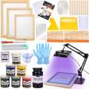 Caydo 54 Pieces Screen Printing Kit with 50W LED UV Exposure Screen Printing Light, 6 Color Screen Printing Ink, Screen Printing Photo Emulsion, Emulsion Scoop Coater, Instructions
