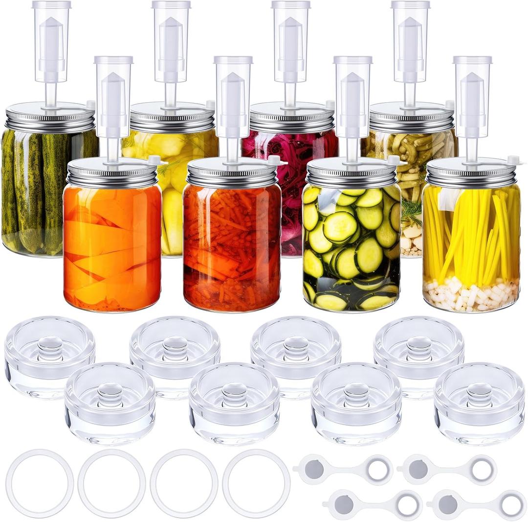 8 Set Fermentation Kit for Wide Mouth Mason Jar Pickling Sauerkraut Kit with 8 Airlocks, 8 Fermenting Lids, 8 Glass Weights, 8 Silicone Rings & Grommets (Jars Not Included)