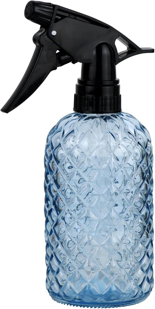 Glass Handheld Spray Bottle - 12oz Refillable Bottle Adjustable Nozzle Watering Can for Garden Plants Cleaning Solutions (Blue)