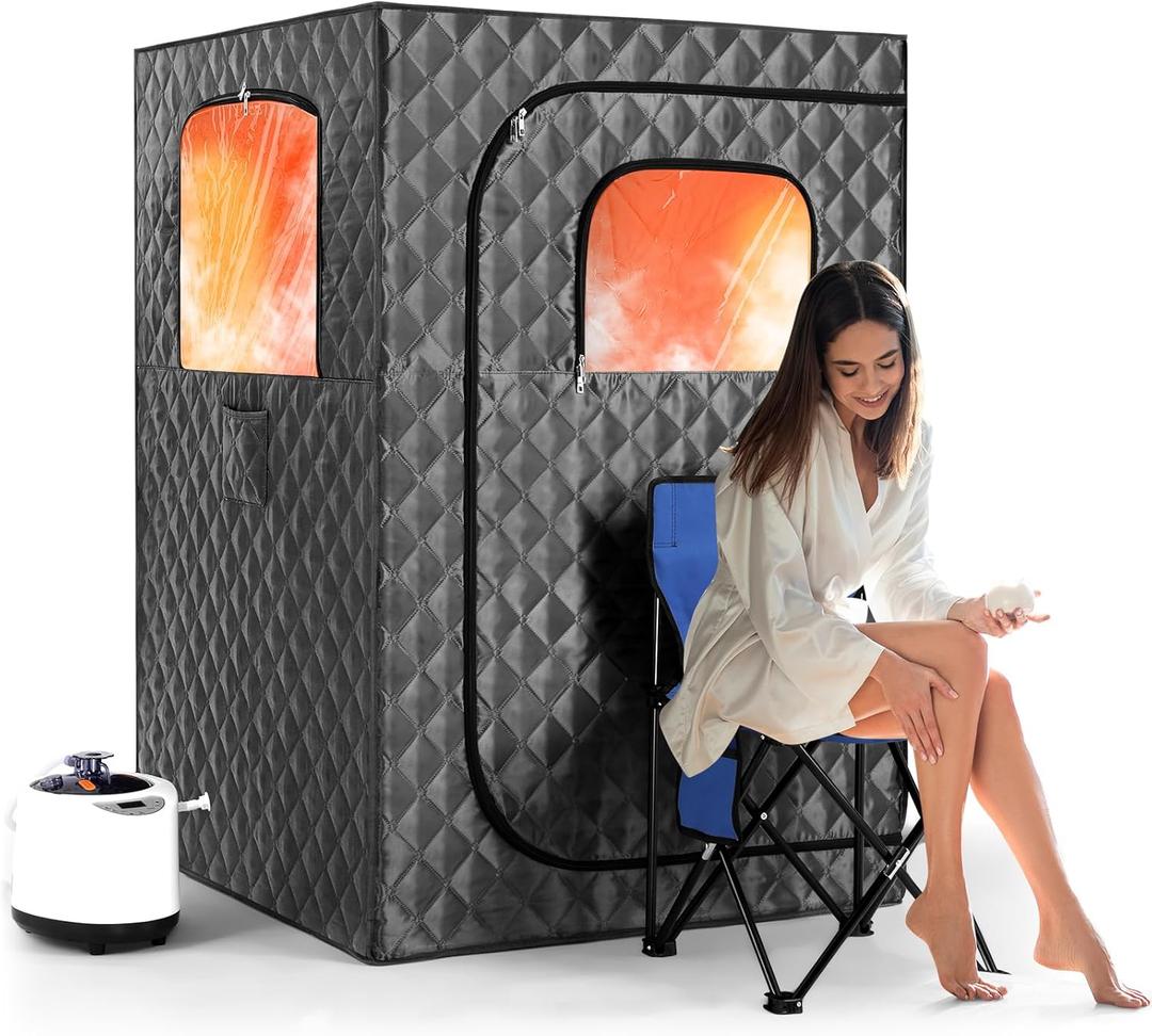 Upgraded Version Portable Sauna for Home Full Body Personal Sauna Steam Sauna Tent at Home Spa with 2.6L 1000W Steam Generator, 90 Minute Timer, Foldable Chair, Remote Control, Sauna Box(Grey) (Gray)