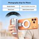 [3 in 1] Magnetic Phone Camera Shutter Grip, Extendable Selfie Stick & Tripod Portable for Magsafe iPhone & Android with Detachable Wireless Shutter Button Remote Control Ergonomic Handle - White