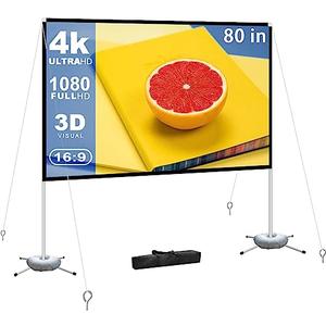 Projector Screen Portable Outdoor Movie: Projection Screens Stand 4K Cinema 1450MM ×    1600MM inch for Camping White