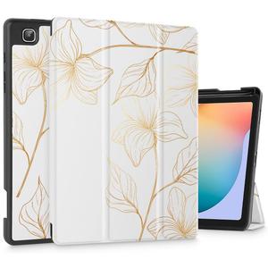 Mektron Samsung Galaxy Tab S6 Lite Case 10.4'' 2022/2020 Model (SM-P610/P613/P615/P619) with S Pen Holder,Multi-Angle Viewing Soft TPU Back Cover with Auto Wake/Sleep,Gold Flower S718
