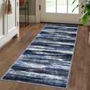Lansny Modern Abstract Runner Rug 2x5, Navy Blue Washable Entryway Kitchen Runner Non-Slip Soft Hallway Rug Runner Thin Print Faux Wool Carpet for Bedroom Laundry Room Indoor