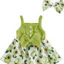 Kayotuas Newborn Baby Girl Summer Clothes Romper Dress Fruit Print Sleeveless Square Neck Bow Jumpsuit Bodysuit with Headband (Green)