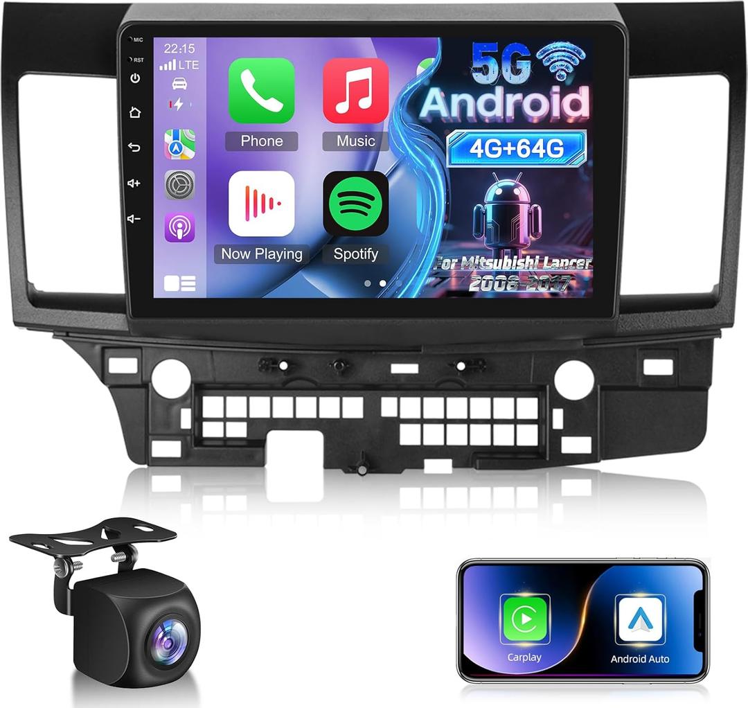 4G+64G Android Car Radio for Mitsubishi Lancer 2008-2017 (for Rockford System) - 10.1 inch Touchscreen Stereo with Carplay & Android Auto, 32EQ DSP, WiFi, GPS + AHD Rear View Camera