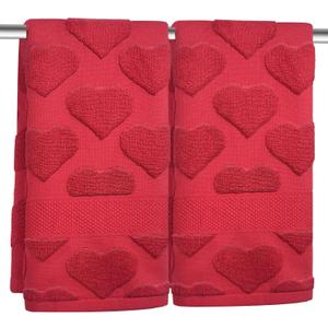 2 Pcs 3D Heart Valentines Day Hand Towels for Bathroom 100% Cotton Red Jacquard Decorative Bath Towels Holiday Kitchen Dish Towels Valentines Bathroom Decor Gift 13.7 x 29.5 Inch (Red)