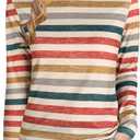 LilyCoco Womens Colorful Striped Long Sleeve Shirt Boat Neck Tops Loose Fit T Shirt Orange Multicolor Large