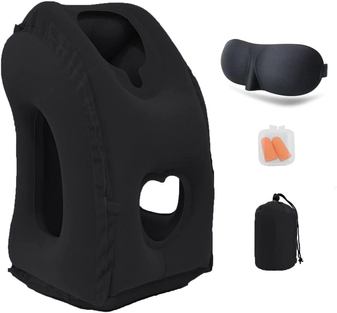 Inflatable Travel Pillows for Airplane, Blow Up Neck Pillow for Sleeping, Airplane Travel Essentials for Long Flight Support Head, Neck and Lumbar, Used for Car/Bus/Train/Office Rest, Adults Kids (Black 4th Gen)