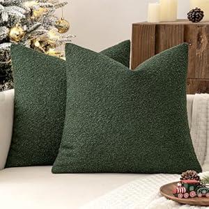 MIULEE 22x22 Christmas Decorative Euro Sham Throw Pillows for Bed Set of 1Textured Boucle Neutral Winter Throw Pillow Covers Dark Green Accent Solid Euro Couch Pillowcase Sofa Livingroom Home Decor