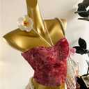 Women's Floral Print Halter Top Sweetheart Neck Ruched Tie Back Slim Fit Crop Tops (Red, S)