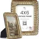 97 Decor Vintage 4x6 Picture Frame Gold - Small Gold Frames 4x6, Unique Antique Picture Frames 4x 6, Mini Ornate 4 X 6 Photo Frame With Glass Front For Tabletop And Wall Hanging Vintage Wall Decor