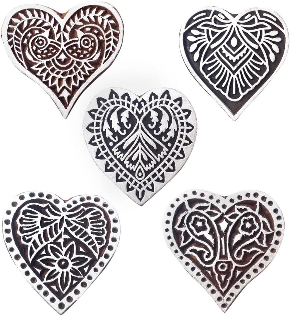 Crafty Pattern Heart and Floral Wood Block Stamps (Set of 5) Htag1164