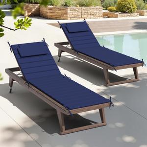 Crestlive Products Chaise Lounge Cushion Outdoor Set of 2, Foldable Waterproof Pool Lounge Chair Cushions with Straps, Lounger Cushions for Outdoor Furniture 71''Lx21''W (Navy)