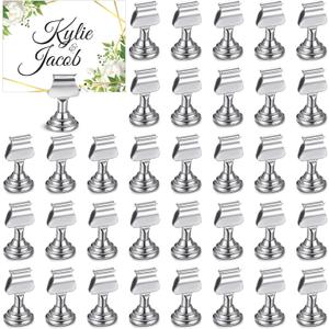 Kathfly 36 Pcs Wedding table Number Holders 1.7 Inch Metal Silver Mini Place Card Holders Bulk Harp-clip Table Sign Stands Card Holder Display Picture Memo Notes Menu for Restaurants Birthday Decor