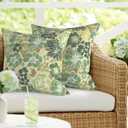 DYTXIII Pack of 2 Outdoor Waterproof Pillow Covers ONLY, 18"x18" Square Decorative Double Printed Throw Pillow Cases for Patio Couch Porch Furniture, Green Rose