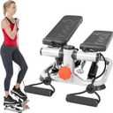 Sunny Health & Fitness Mini Steppers with Digital Monitor and Resistance Bands, Compact Low-Impact Cardio Machines for Home Workouts (Grey)
