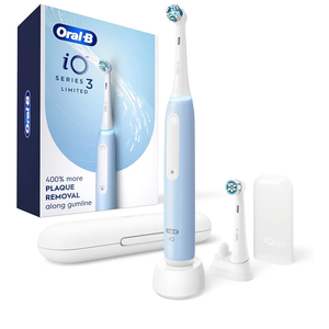 Oral-B iO Deep Clean Rechargeable Electric Powered Toothbrush, Icy Blue with iO Series 3 Limited, 2 Brush Heads and Travel Case - Pressure Sensor to Protect Gums - 3 Cleaning Settings - 2 Minute Timer