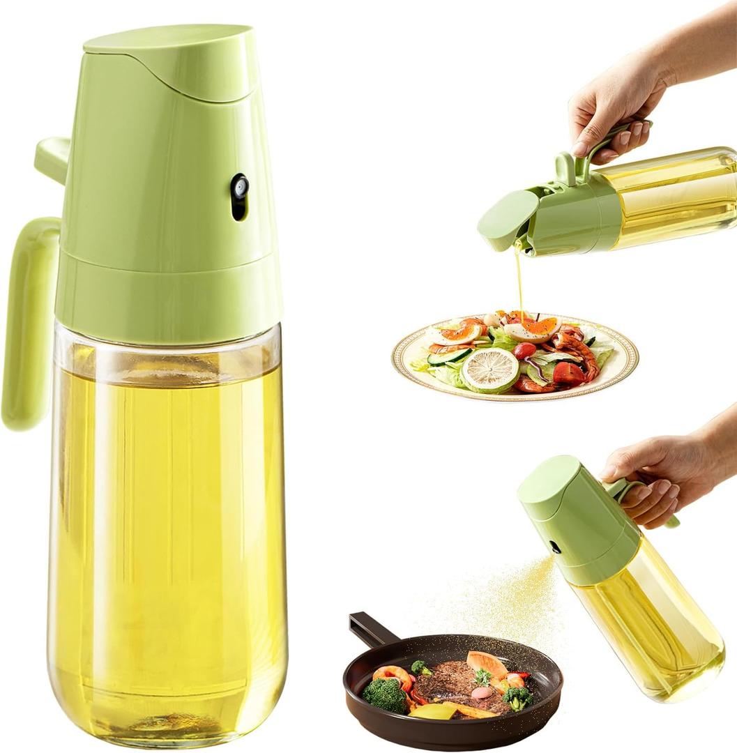 Olive Oil Sprayer for Cooking, 2 in 1 Olive Oil Dispenser Bottle for Kitchen, 17oz/500ml Glass Dispensing Bottle, Food-grade Oil Mister for Air Fryer, Salad, Frying, BBQ