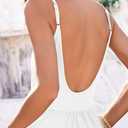 Fisoew Womens Spaghetti Strap Dress V Neck Backless Summer Casual A Line Cami Dress with Pocket (White), S